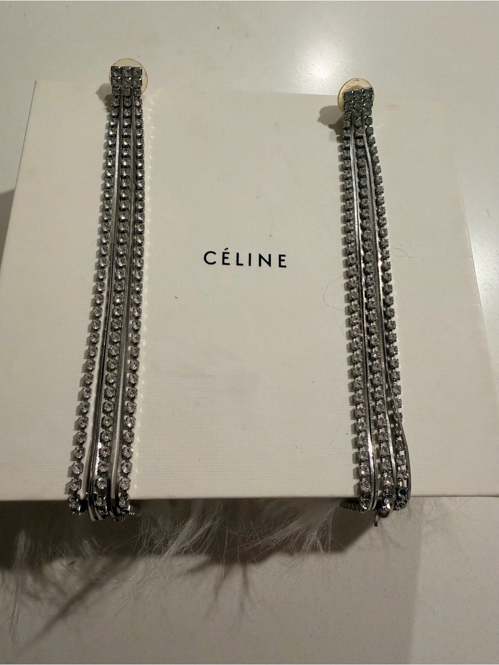 Celine Phoebe Philo Silver Crystal Multi-Strand Drop Vintage Earrings